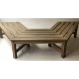 TREE BENCH, weathered teak of slatted form, four sided,