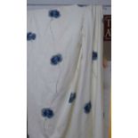 ANDREW MARTIN FABRIC CURTAINS, a pair, with blue flowers on a cream field,