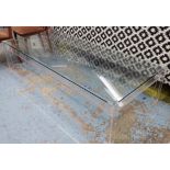 LOW TABLE, contemporary glass and perspex design, 185.5cm x 81.5cm.
