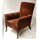 SLIPPER ARMCHAIR, Victorian, chestnut brown plush velvet upholstered,