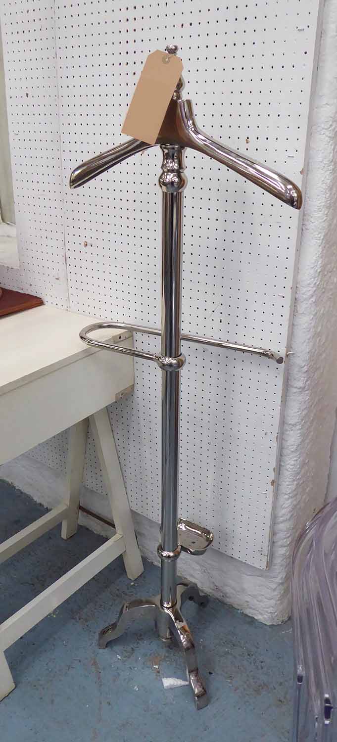 PURE WHITE LINES VALET STAND, Art Deco inspired design, polished metal finish, 134cm H.