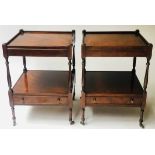 BEDSIDE/LAMP TABLES, a pair, George III design, flame mahogany, each with two tiers and drawer,