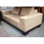 SOFA, cream leather contemporary style, 98cm x 70cm H x 202cm.