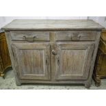 BUFFET, 19th century French and later grey painted of two drawers and two doors enclosing a shelf,