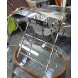 DRINKS TRAY ON STAND, polished metal finish, 65cm x 52cm x 35cm.
