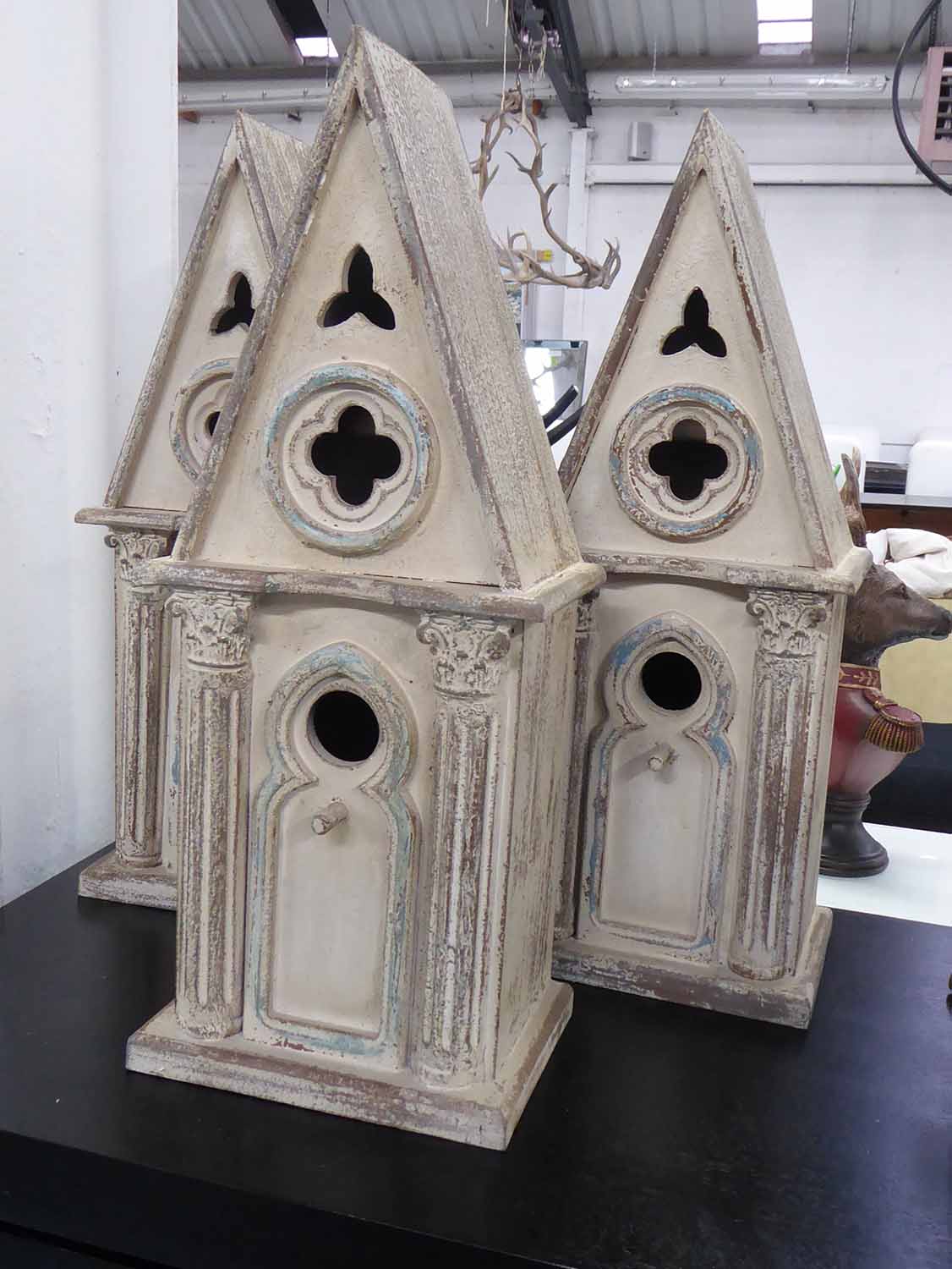 BIRD HOUSES, a set of three, country house style design, 52cm x 20.5cm.