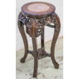 JARDINIERE STAND, 19th century style Chinese rosewood with inset marble top, 61cm H x 32cm W.