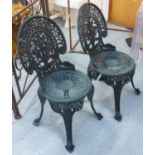 COLEBROOKDALE STYLE GARDEN CHAIRS, a set of four, green painted, 85cm H.