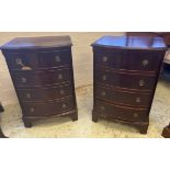 BOWFRONT BEDSIDE CHESTS, a pair, Georgian style yewwood, each with four drawers,