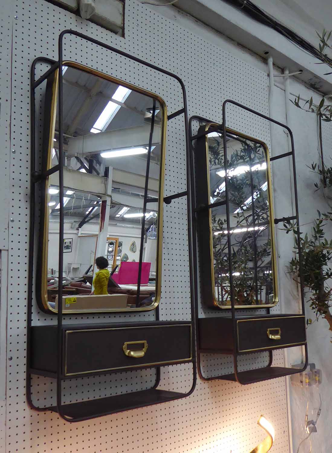 VANITY WALL MIRRORS, a pair, 1920's American inspired design, 100cm x 40cm.