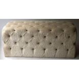 HEARTH STOOL/BENCH, rectangular buttoned parchment coloured and cut velvet upholstered,
