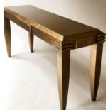 HOLLYWOOD REGENCY STYLE CONSOLE TABLE, rectangular giltwood with chamfered top and tablet frieze,