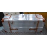 AVIATOR STYLE TRUNK, rise up top, with one draw to the base, 46cm H x 120cm W.