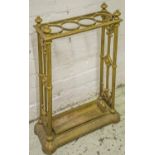 STICK STAND, Victorian gilt painted cast iron attributed to Coalbrookdale, with removable drip tray,