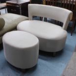 SMALL SOFA & FOOTSTOOL, contemporary style, 102cm W x 75cm H, stool 47cm H x 56cm diam.