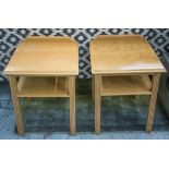 BEDSIDE TABLES, a pair, light oak of two tiers, 58cm H x 45cm W x 45cm D.