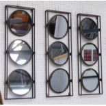 MAKE UP COUNTER MIRRORS, a set of three, each with three revolving mirrors, 1960's French style,