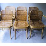 DINING CHAIRS, a set of six Swedish style cane panelled including two with arms.