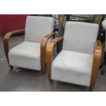 HALABALA STYLE ARMCHAIRS, a pair, in taupe herringbone fabric, 72cm W.