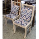 SIDE CHAIRS, a pair, with tessellated frames with geometric fabric seats, 93cm H x 48cm.
