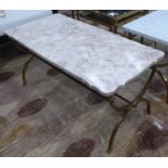 MAISON JANSEN STYLE LOW TABLE, gilt metal base with lion paw feet marble top, 91cm 44cm x 43cm.