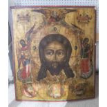 RUSSIAN ICON 'Saviour made without Hands', tempera, gilt and gesso, 70cm x 61cm.