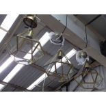 PENDANT LIGHTS, a set of three, contemporary terrarium inspired design, each light 30cm H approx.