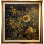 ALEXSANDR VEPRIKOV (b 1947) 'Sunflowers', oil on canvas, monogrammed and inscribed verso,
