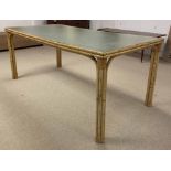 DINING TABLE, 1970's Italian bamboo with a frosted glass top, 75cm H x 185cm x 91cm.