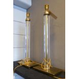TABLE LAMPS, a pair, vintage perspex columns on brass rectangular base, each 72cm H.