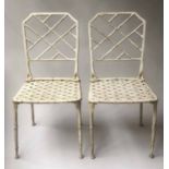 FAUX BAMBOO SIDE CHAIRS, a pair, white painted cast metal (stamped), 44cm W.