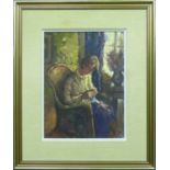 HENNIE NIEMANN SENIOR (South African b 1941) 'Portrait of a Lady Sewing by a Window', oil on board,