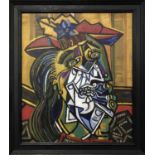 MANNER OF PABLO PICASSO 'Weeping Woman', oil on canvas, 58cm x 50cm, framed.