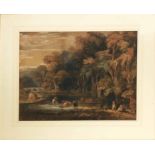 FOLLOWER OF THOMAS GAINSBOROUGH 'Landscape with Figures and Cattle', watercolour, 37cm x 46cm,