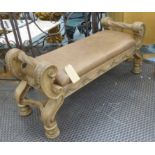 WINDOW SEAT, in the English country house style, carved with tanned seat, 130cm W.
