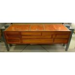 SIDEBOARD, vintage 1970's Italian, later painted detail, three top opening compartments,