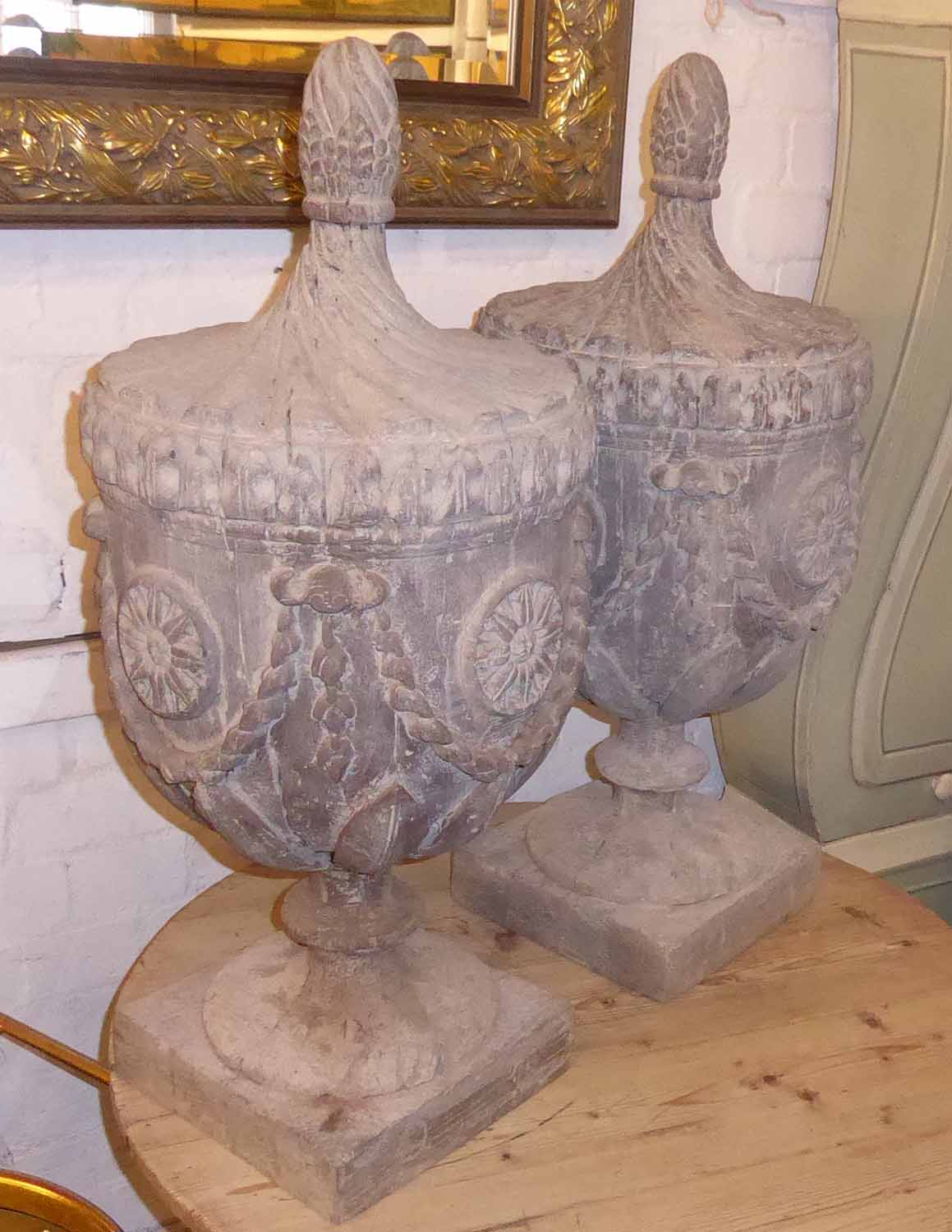 URNS, a pair, George III style, (similar to the previous lot) approx 73cm H. - Image 2 of 2