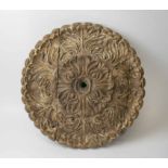 CEILING ROSE, 19th century teak and foliate carved, traces of paint, 43cm D.