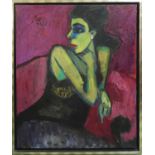 GERNOT KISSEL (German b 1939) 'Girl on Purple', 1996, oil on canvas, signed upper left,