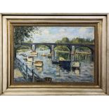 JAN KURZKE (Hamburg 1905-1981) 'Richmond Lock and Bridge', oil on panel, signed,