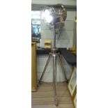 PURE WHITE LINES NICKEL TRIPOD SPOT LIGHTS, a pair, 190cm H.