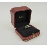 BOXED 18CT WHITE GOLD TRILOGY RING BY CARTIER, Weight gross 8.