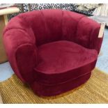 PURE WHITE LINES DECO ARMCHAIR, crimson velvet on gilt base, 100cm W.