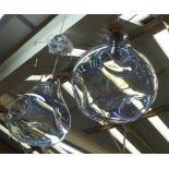 LAVA GLASS PENDANT LIGHTS, a pair, contemporary, free form design, 167cm drop.
