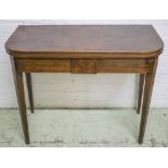 TEA TABLE, George III mahogany and boxwood strung, with 'D' shaped hinged top,