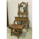 DRESSING TABLE AND STOOL, vintage 1970's bamboo and rattan, 165cm H x 80cm x 45cm.