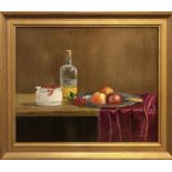 J. MEERMAN 'Still life', oil on panel, signed, 19cm x 40cm, framed.