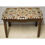 LOW TABLE, rosewood, tortoiseshell, ivory and ebony with inlaid top on painted legs,