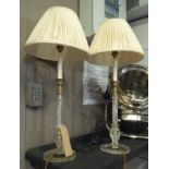 VAUGHAN COLESHILL CANDLESTICK TABLE LAMPS, a pair, with pleated shades, 67cm H.