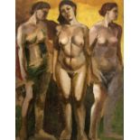 MARK CHURCHILL (1935-2011) 'Nude Study - Three Graces', oil on board, signed verso, 132cm x 104cm.